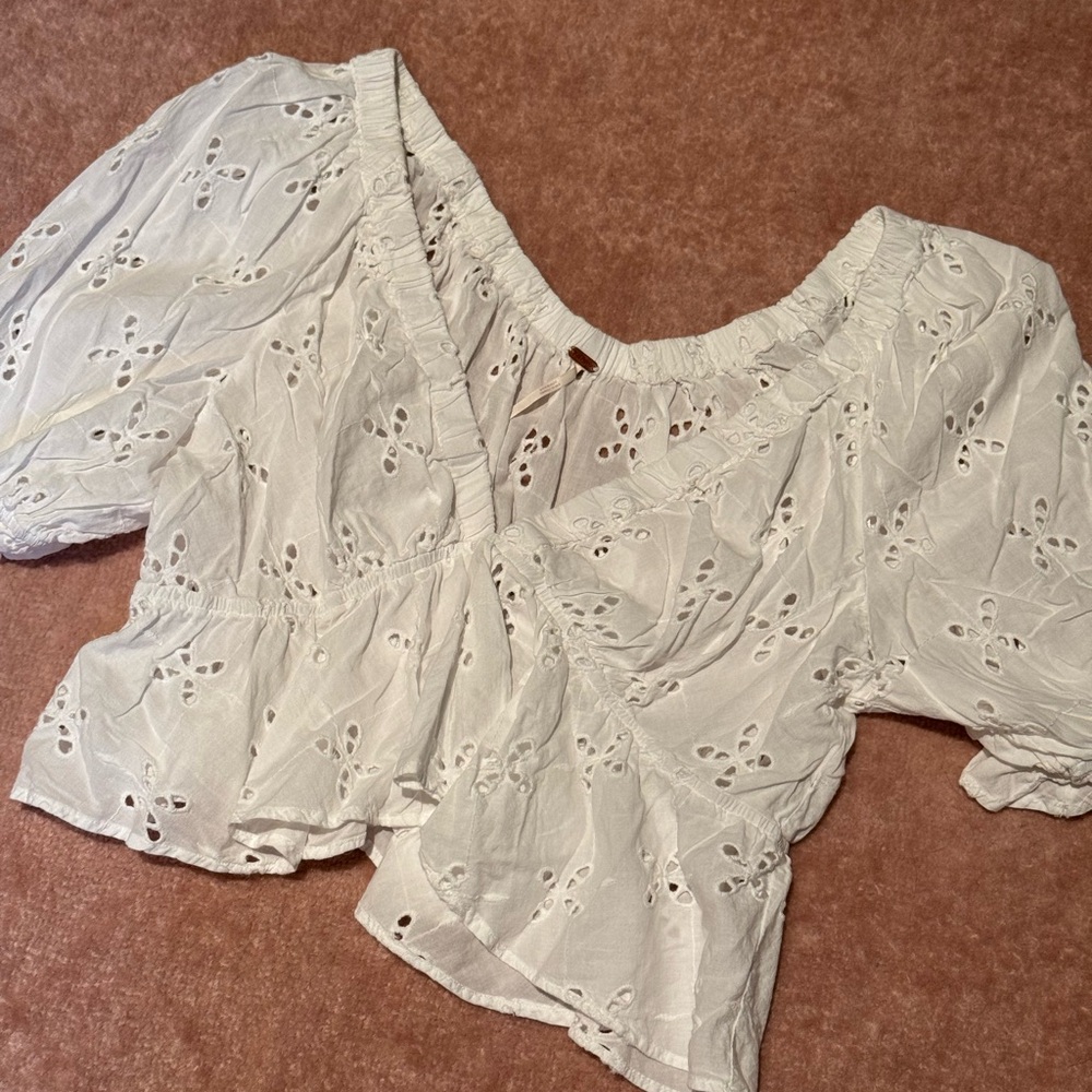 Free People Cream Eyelet Blouse